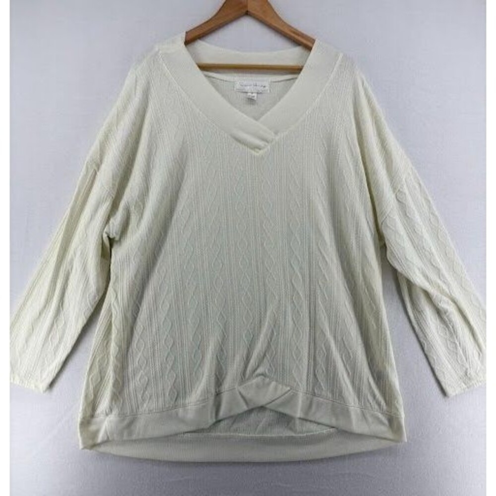 French Laundry Women's Plus Size 3X V Neck Cream Tunic Top Textured